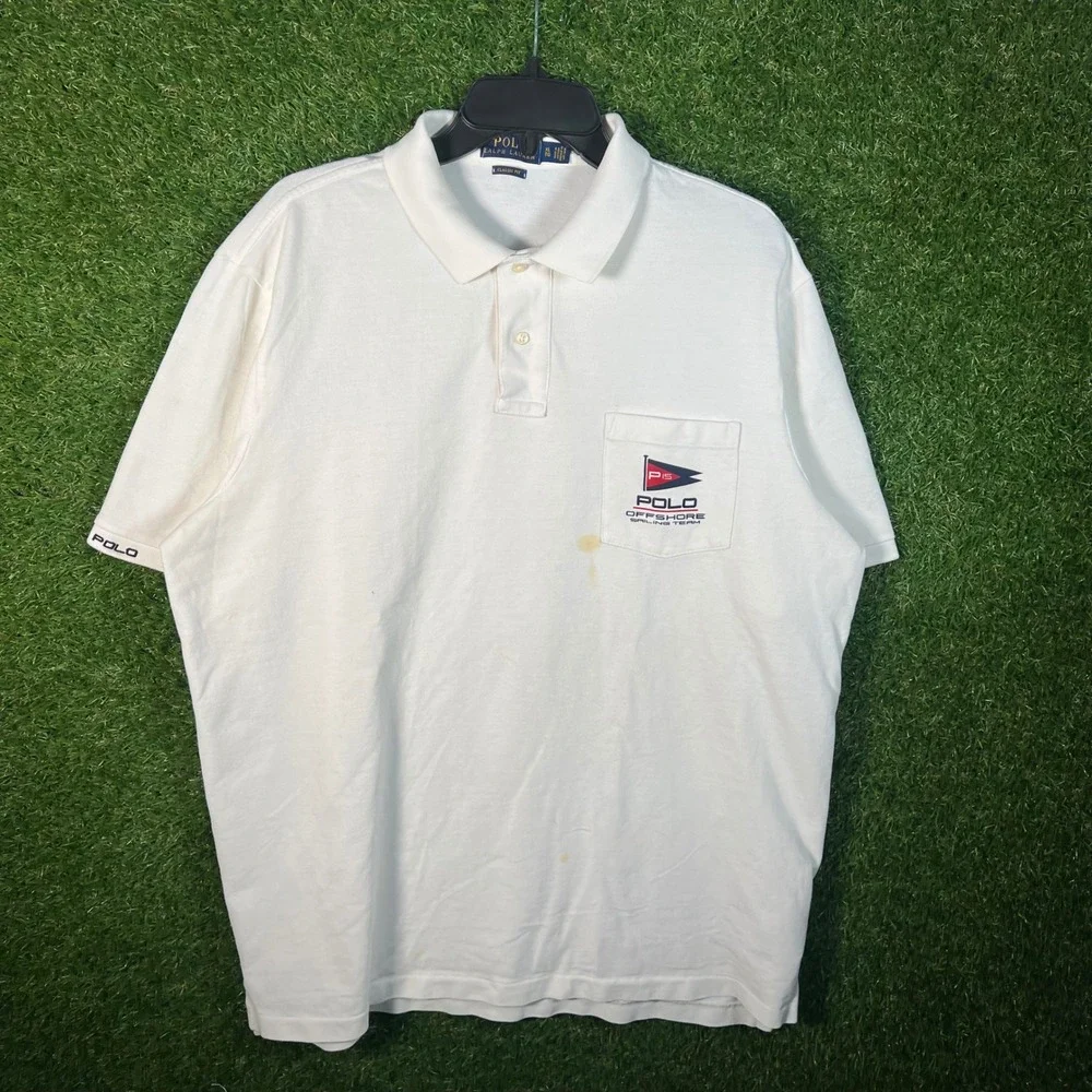 Polo Ralph Lauren Mens XL White Offshore Sailing Team Pocket‎ Polo Shirt